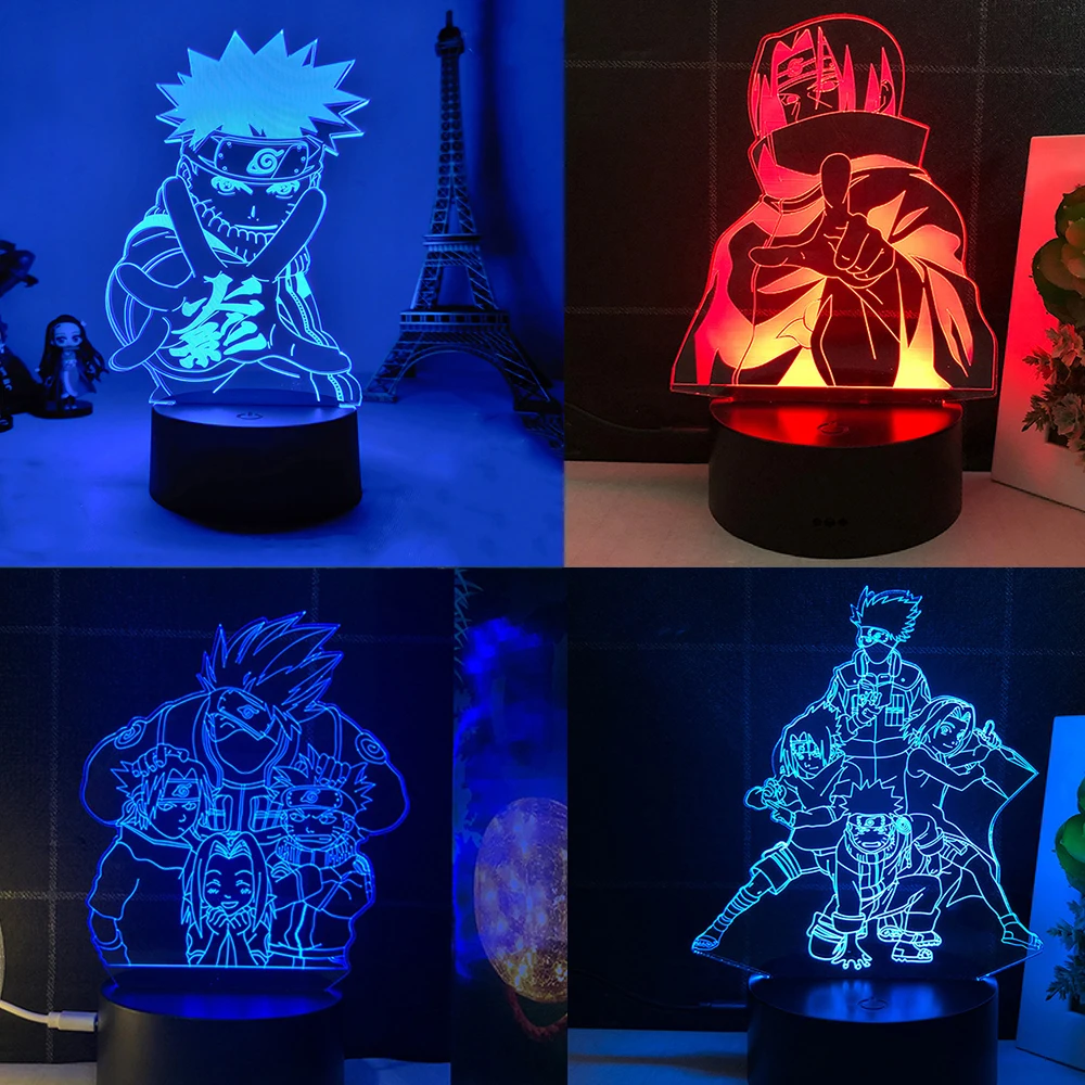 3D Japonské Anime Naruto LED Nočné Svetlo Kakashi Naruto Sasuke Charakter Nočného Deti Spálňa Posteli Dekor Lampa 7/16color