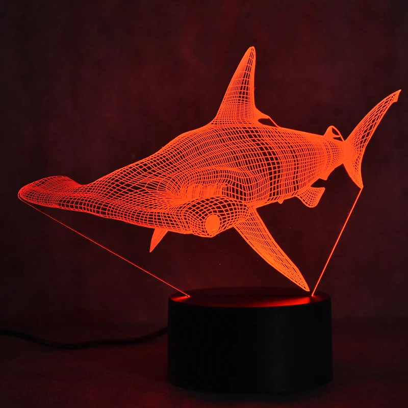 3D LED stolná Lampa Dekor Tvorivé USB Shark Svietidlo Lampara Nočné Svetlo Sphyrna Mokarran Lampy, Nočné Spanie Nočného