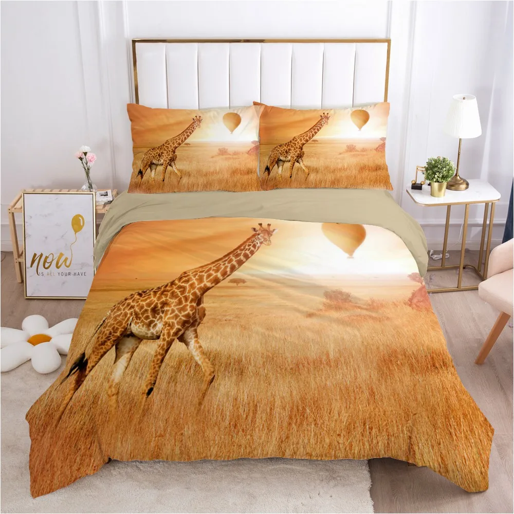 3D posteľná bielizeň Sady Povlaky na Prikrývku Kryt Nastaviť Cumlík Prípade Posteľná Bielizeň obliečka na Vankúš Kráľ, Kráľovná Full Double Zvierat Žirafa Camel prehoz cez posteľ