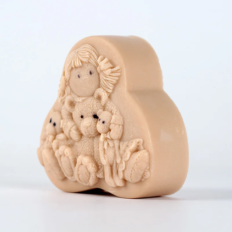 3D Silikónové Mydlo Formy Roztomilý Dievča s Karikatúra Medveď Živice Formy Narodeniny Scény Ručné Dekoratívne Nástroj