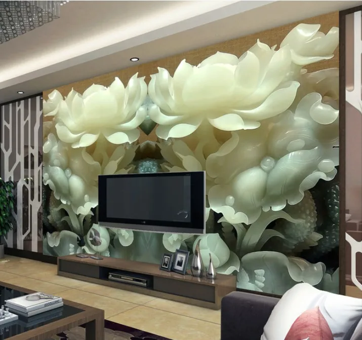 3D stereo HD Prispôsobené jade sochu kvety tapety nástenná maľba obývacia izba jedinečný Čínsky štýl steny pokrýva chodbe obrazovke nástenná maľba