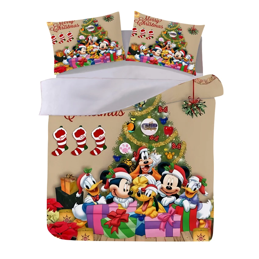 3D Vytlačené Minnie Mickey Mouse Vianočné posteľná bielizeň Nastaviť Perinu obliečky na Vankúše Bedlinen Cumlík Kryt na Vianočný Darček