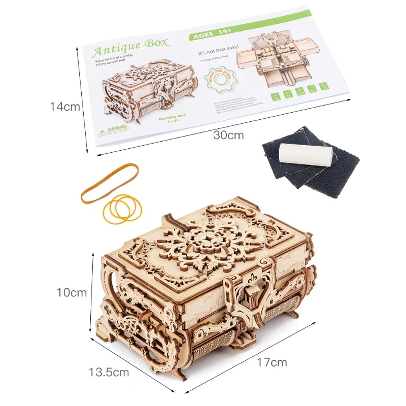 3D Zmontované Kreatívne HOBBY Puzzle Drevené Mechanický Prenos Starožitné Šperky Box Model Hračka Vysokej Kvality a Úplne Nové