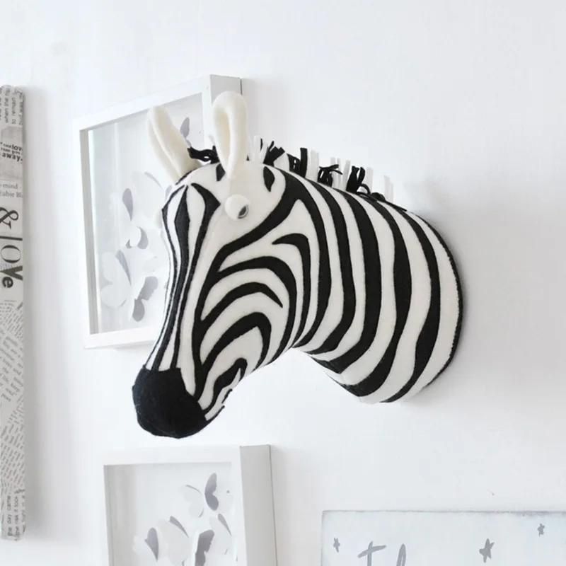 3D Zvieracie Hlavy Stenu Roztomilé Plyšové Nástenné Závesné Hračky detská Izba Zvierat Stenu Sochy--Zebra