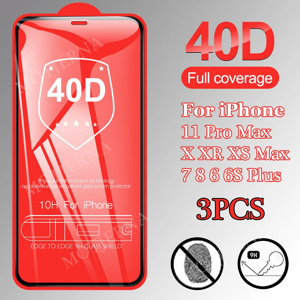 3KS 40D Tvrdeného Skla Pre iPhone 7 8 6 6 Plus XR XS X 11 Pro Max Screen Protector iPhone11 Pro Max Úplné Pokrytie Sklo Film Prípade