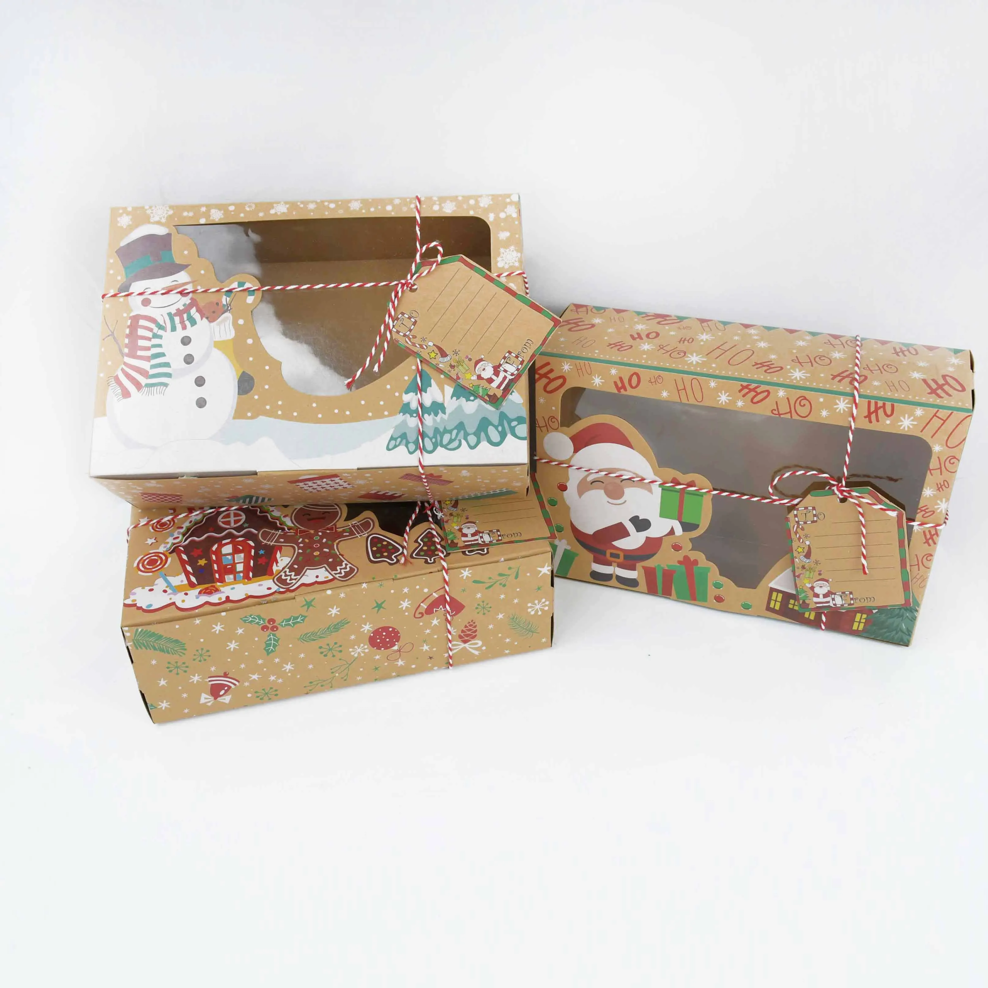 3ks Vianočné Kraft Papier Cookie Box Strany Darček Cukríky Package Boxy Štýle Vianoc Papier Veľké Deti 2021 Nový Rok Darček Decor