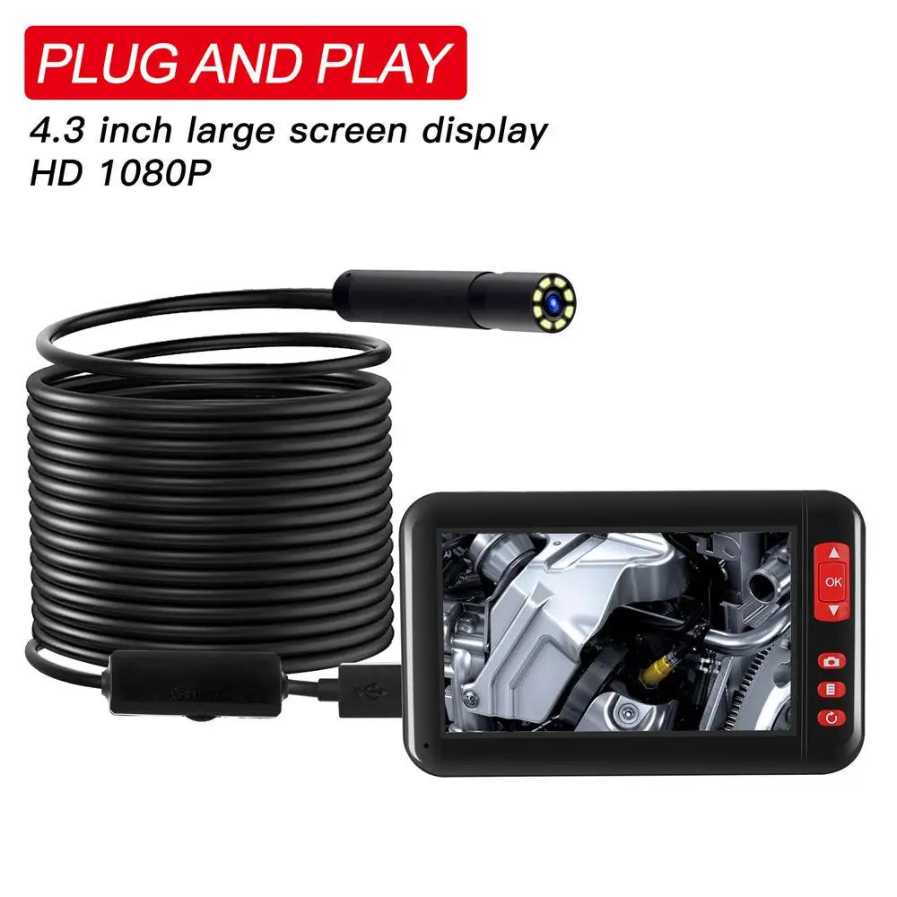 4.3 Priemyselný Endoskop Kamera 1080P HD Displej, Kontrola Kamera pre Automobilový/Potrubie/Klimatizácia IP67 8mm Softwire