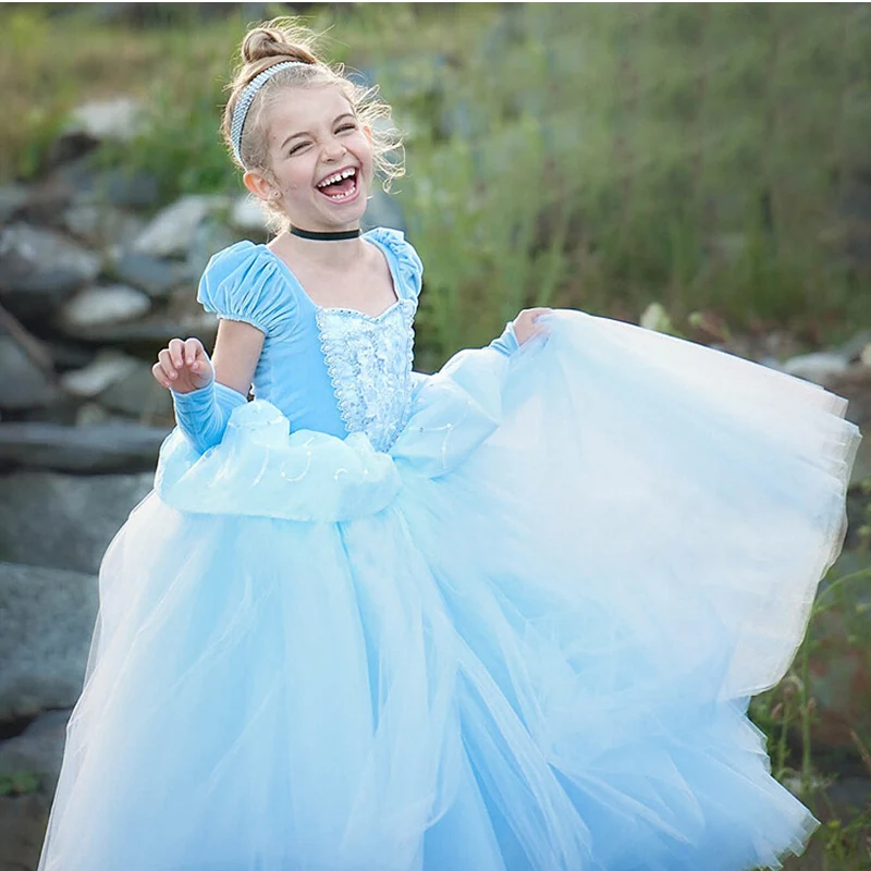 4 7 8 9 10 Rokov Šaty Deti Role-Play Kostým Princezná Dievčatá Halloween Party Vianočné Cosplay Modré Oblečenie