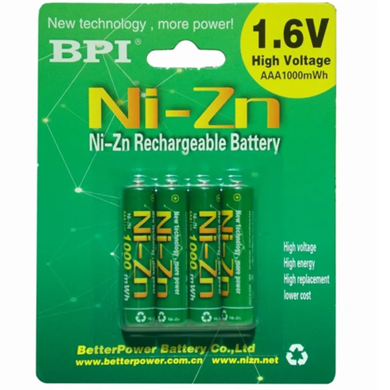 4 Ks/veľa 1,6 v 1000mAh aaa nabíjateľné batérie nizn Ni-Zn aaa 1,5 v batériou, Silný ako Ni-MH, Ni-Cd batérie