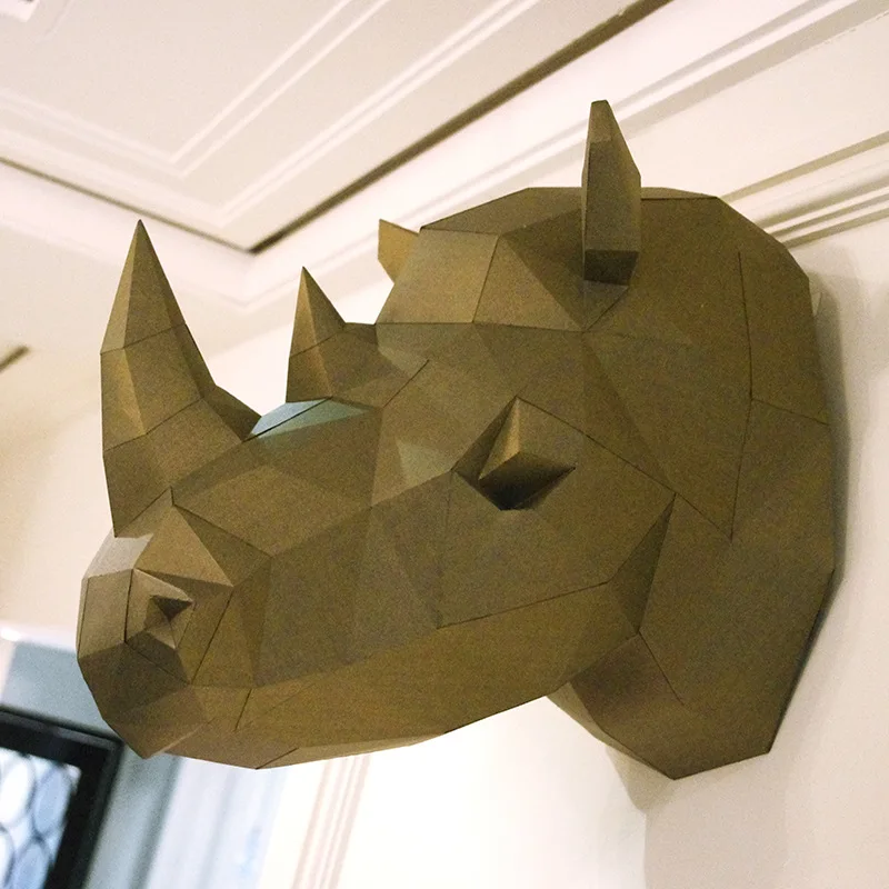 40 cm 3D Papier Model Nosorožec Rhino Hlavu obrázok papercraft zvierat domova dekorácie Hádanky HOBBY Hračky Darček pre Deti