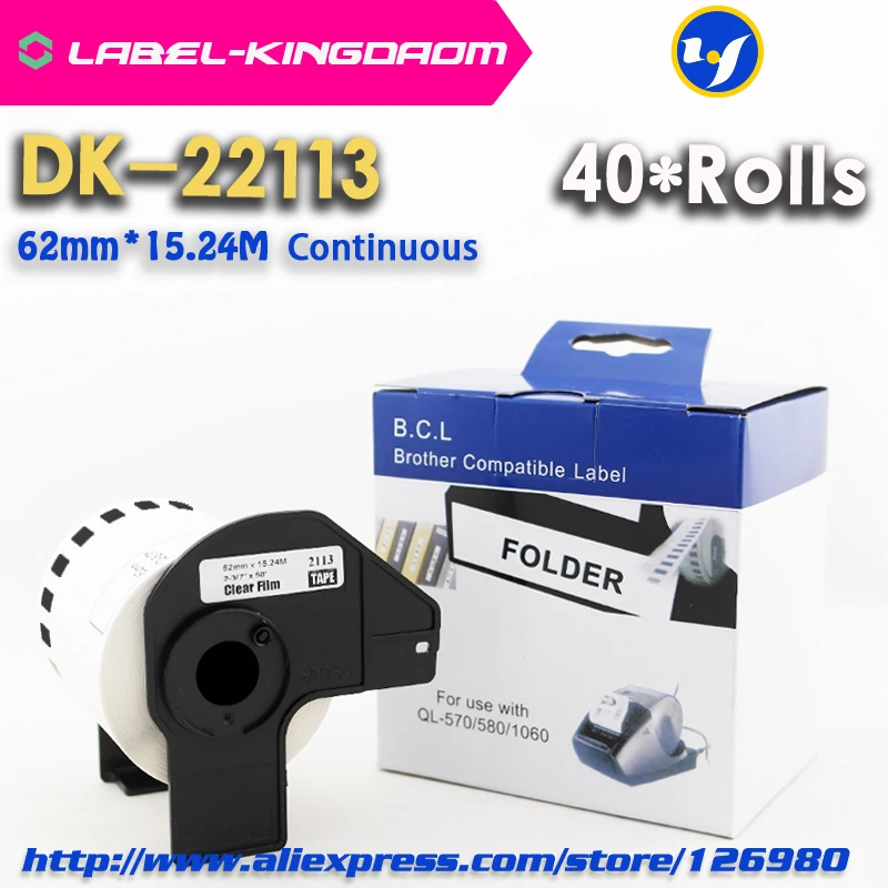 40 Kotúčoch Kompatibilné DK-22113 Štítku 62mm*-15,24 M Kontinuálne Kompatibilný pre Brat Tlačiareň štítkov Pol Transparentného Materiálu