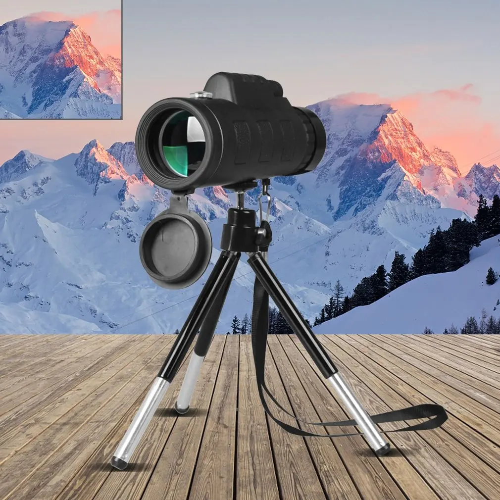 40X60 Monokulárne Ďalekohľad širokouhlý HD Nočné Videnie Prism Rozsahu S Kompasom Telefón Klip Statív Vonkajšie Prenosný Ďalekohľad