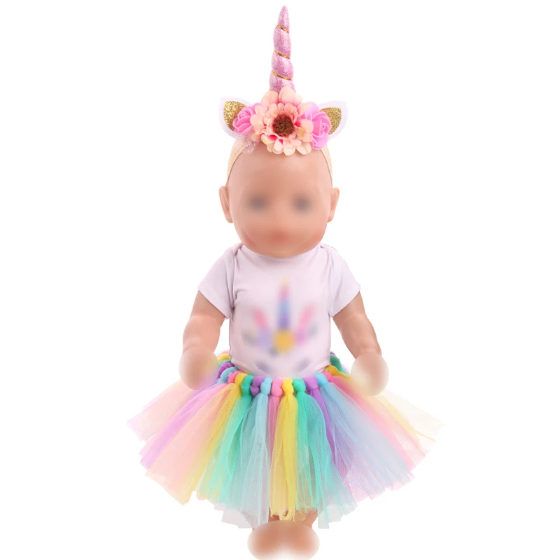 43 cm bábiky baby oblečenie, 3 farby Jednorožec kostým ručné čipky sukne, Šaty fit Americký 18-palcové Dievčatá bábiky f746