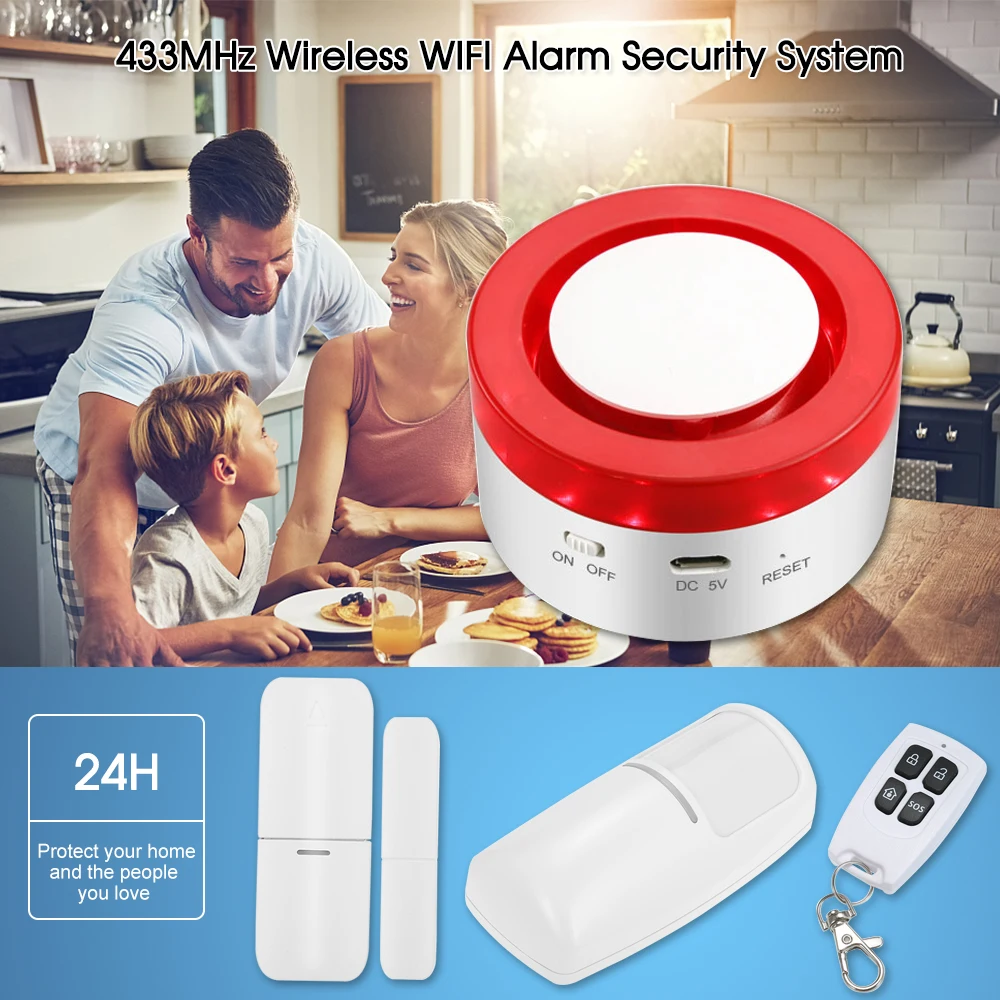 433MHz Bezdrôtový WIFI Bránou Hosť & Siréna, 2 v 1, Wifi Smart Security Alarm Systém Senzor Dverí Prepojenie Smart Switch & WIFI Kamera