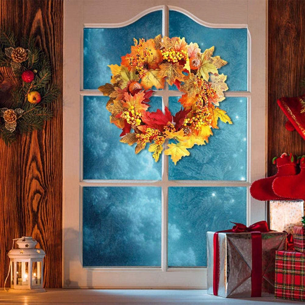 45 cm Jeseň Veniec, Vianočné Dekorácie Vďakyvzdania Garland Okno Reštaurácia, Domáce Javorový List Dekorácie Veniec Dvere