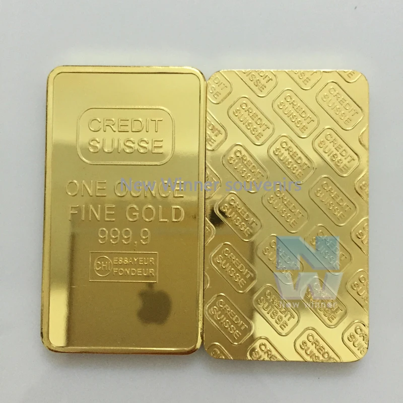 5 ks Credit swiss zlata bar 1 OZ reálne pozlátené ingot odznak 44 mm x 28 mm mince