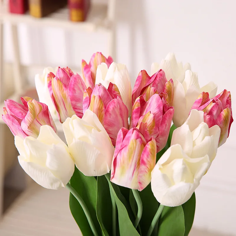 5 Ks Jednu Pobočku PU Tulipán Pocit Dotyk Umelé Kvetinové Dekorácie, Svadobné Domov Stole Váza Falošné Kvetina Tulipán