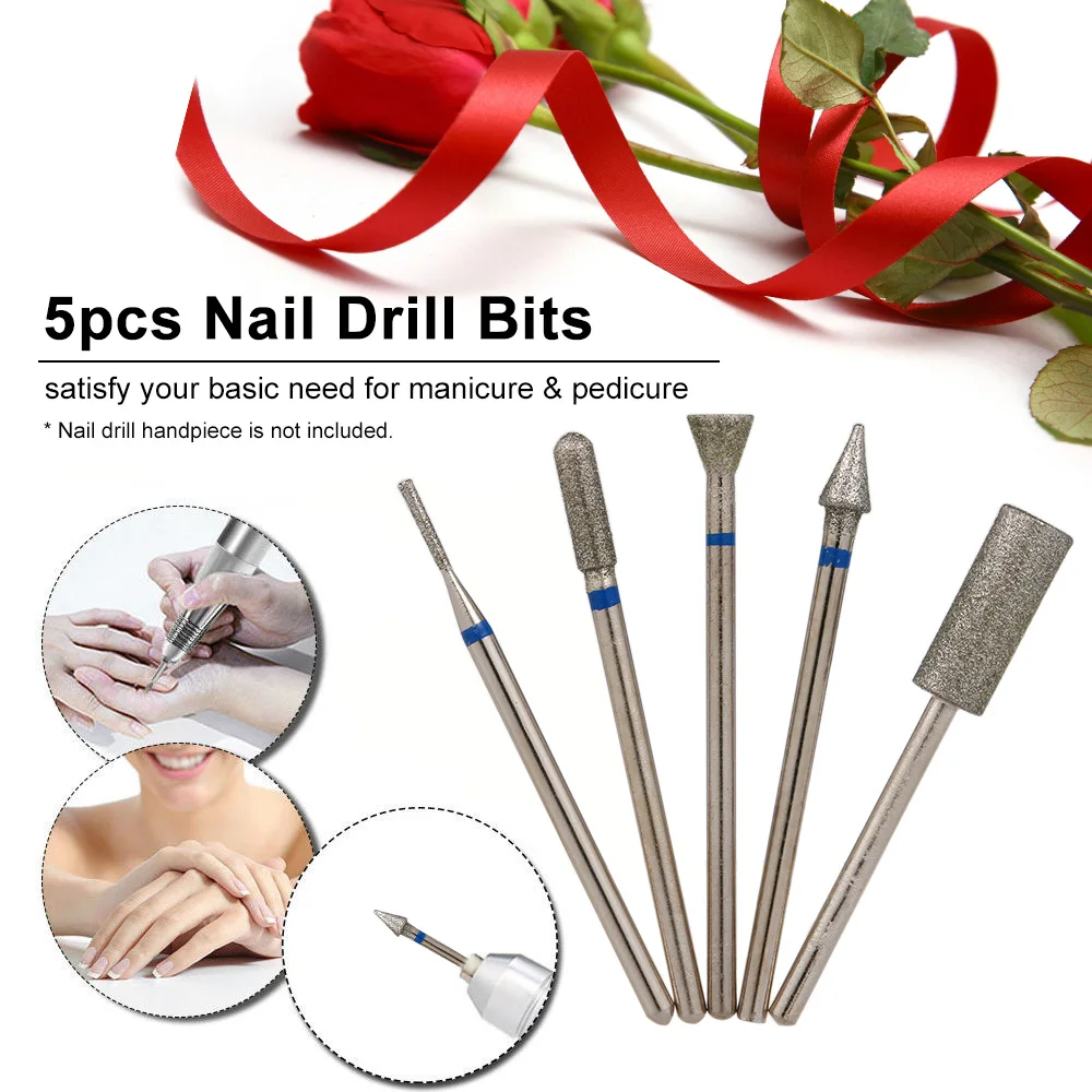 5 ks Klinec Vrtákov Pedikúra & Manikúra Drill Bit Nastavený Nail Art Tool Kit Nechtov materiál pre Nechty Krásy