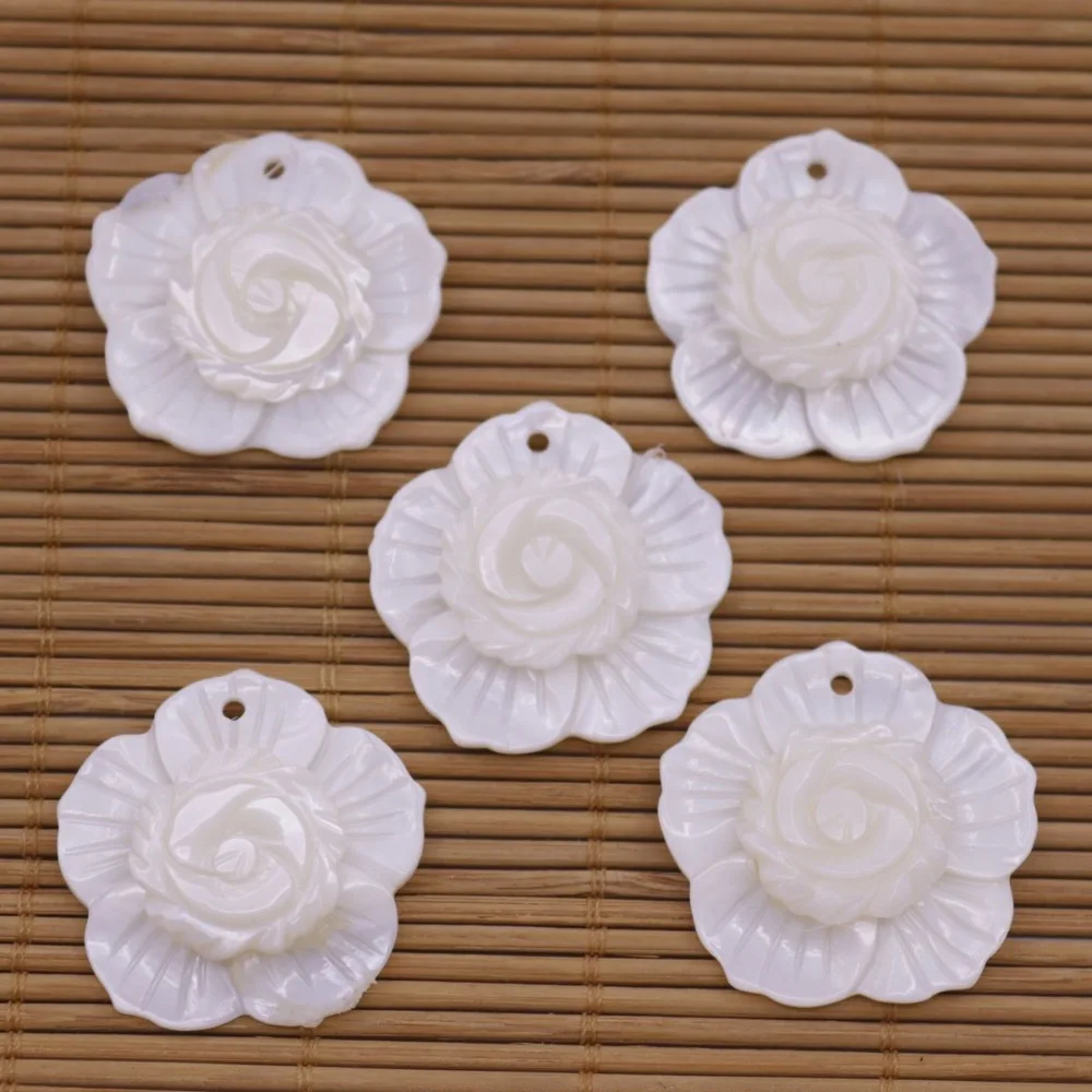 5 KS Shell 2 vrstvy Kvet Prírodná Biela perleť Prívesok Šperky Robiť