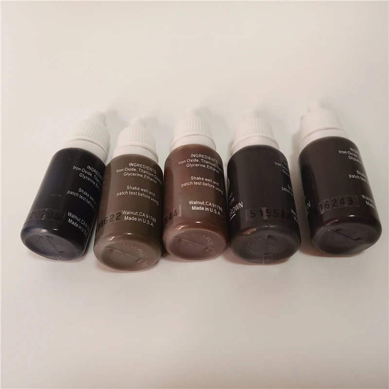5 ks trvalý make-up pigment micropigment tattoo ink 15ml/fľaša kozmetické príručka 3d obočie čierny hnedý mix farieb