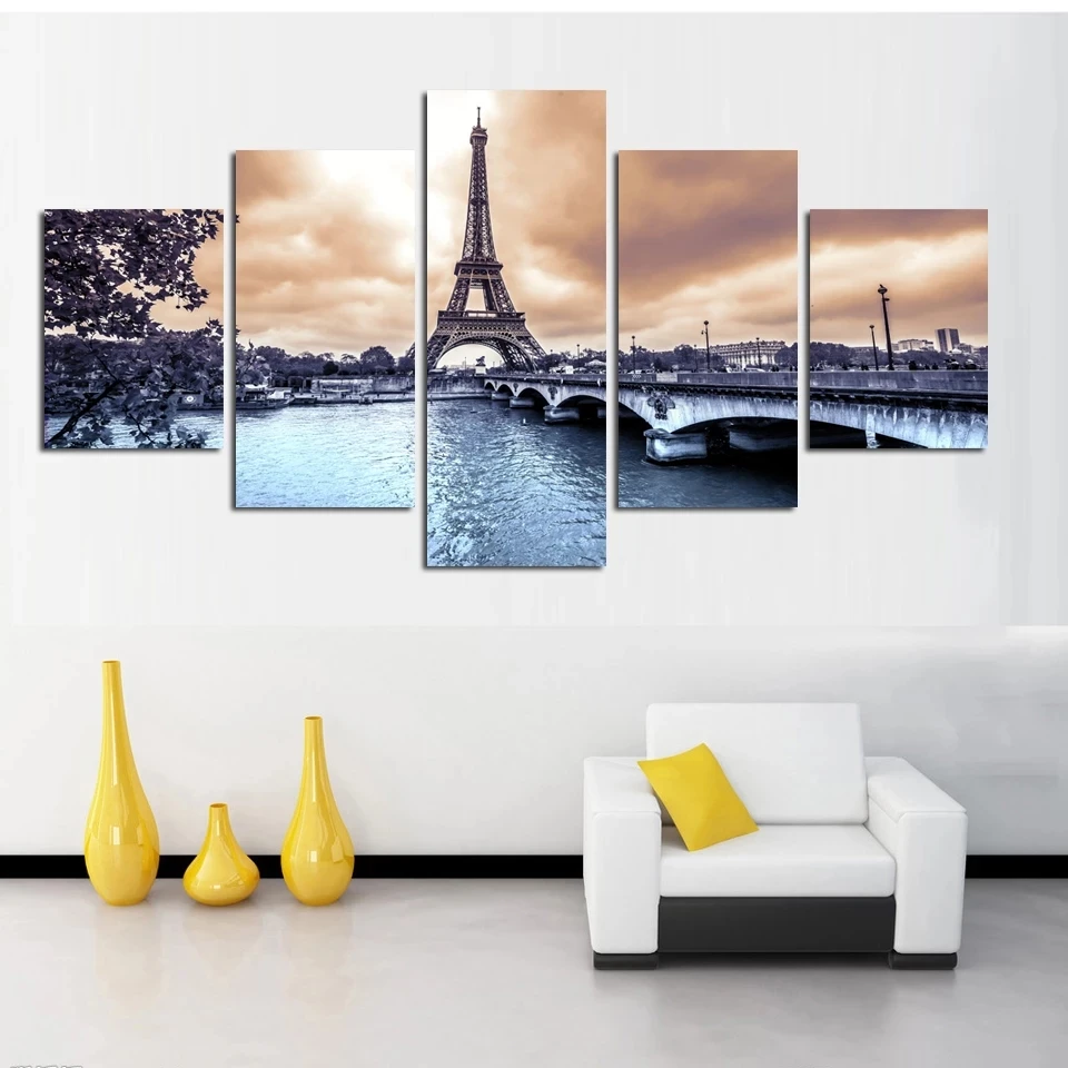 5 Kusov Nordic Paríž Panoráma Eiffelova Veža Krajiny Plagáty Domáce Dekorácie pre Obývacia Izba, Spálňa Maliarske Plátno Bez Rámu