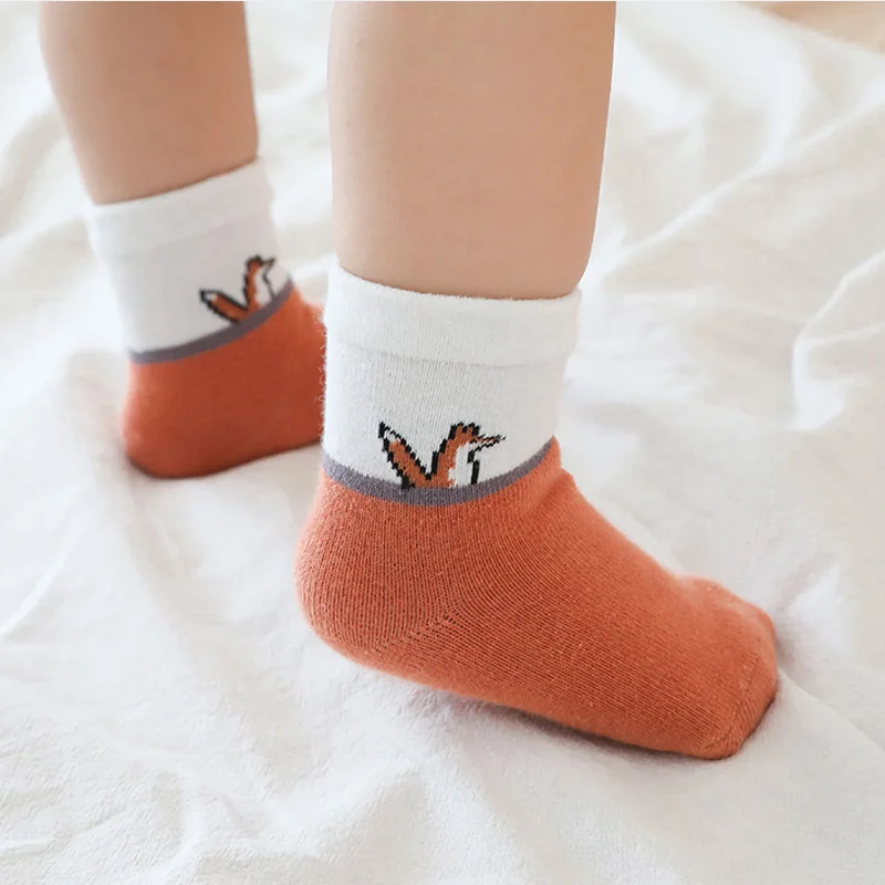 5 párov deti bavlnené ponožky 2019 zimné dievčatá chlapci batoľa cartoon ponožka novorodenca, baby, Deti fox zvierat teplé školy ponožky