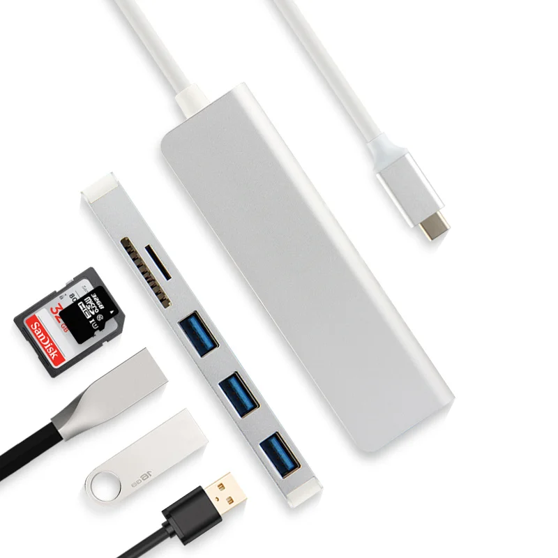 5-v-1 Typ-C HUB Aluminiu Zliatiny USB napájací Adaptér USB 3.0 Port SD/TF Kariet Pre Huawei MediaPad M6 8.4