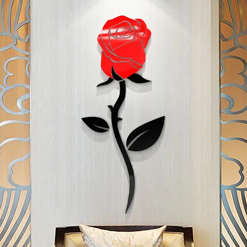 5 Veľkosti Multi-Kusy Ruže Kvetinový Vzor, 3D Akrylové Dekorácie na Stenu-Nálepky DIY Stene Plagát Domova Spálňa Wallstick