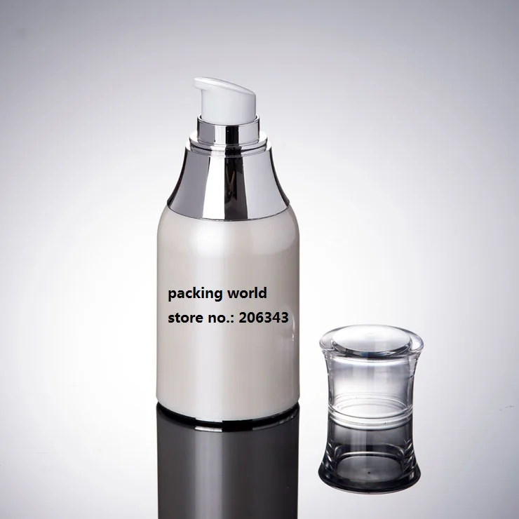 50ML pearl white airless fľaša striebro golier transparentné veko airless fľaša na séra/mlieko/emulzie/fundation balenie