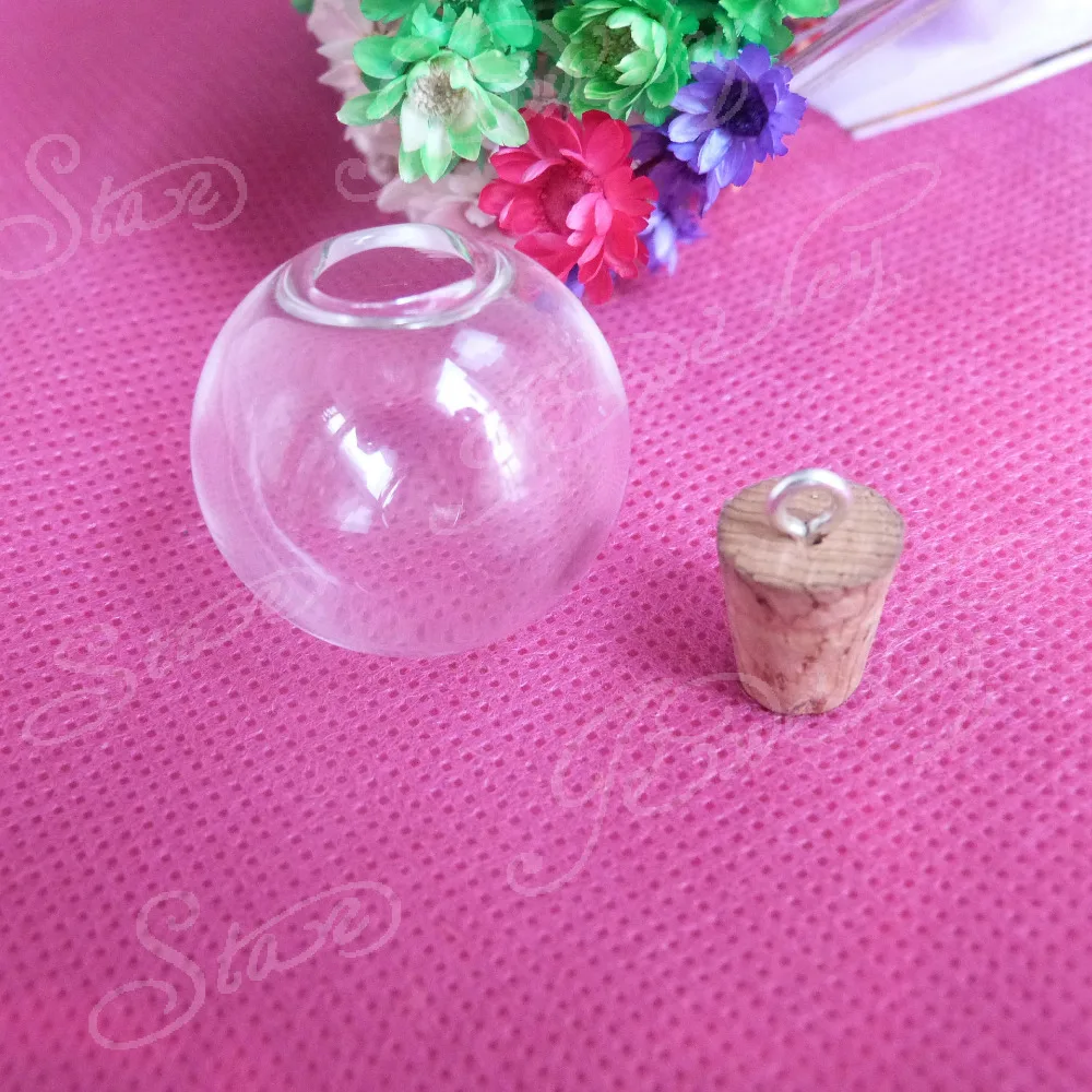 50pcs--25 mm kruhový tvar gule číre sklo fľaša fľaša s korkovou s eyehook pre diy náhrdelník/#e