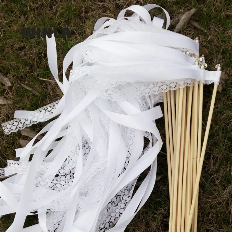 50pcs/veľa Bielej Čipky svadobné wands s sliver, zvon pre svadobné dekorácie