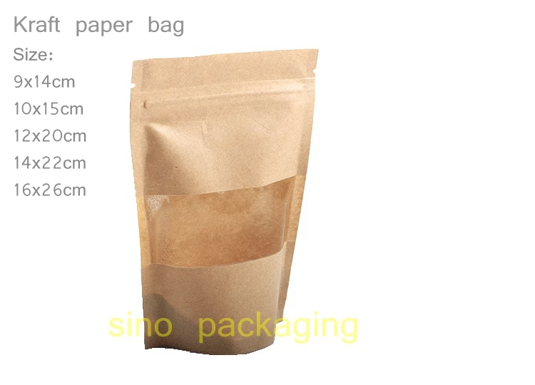 50pcs/veľa doprava zadarmo Recyklovaného malé kraft taška s priehľadným oknom, ziplock tašky postaviť hnedé kraft papier puzdro