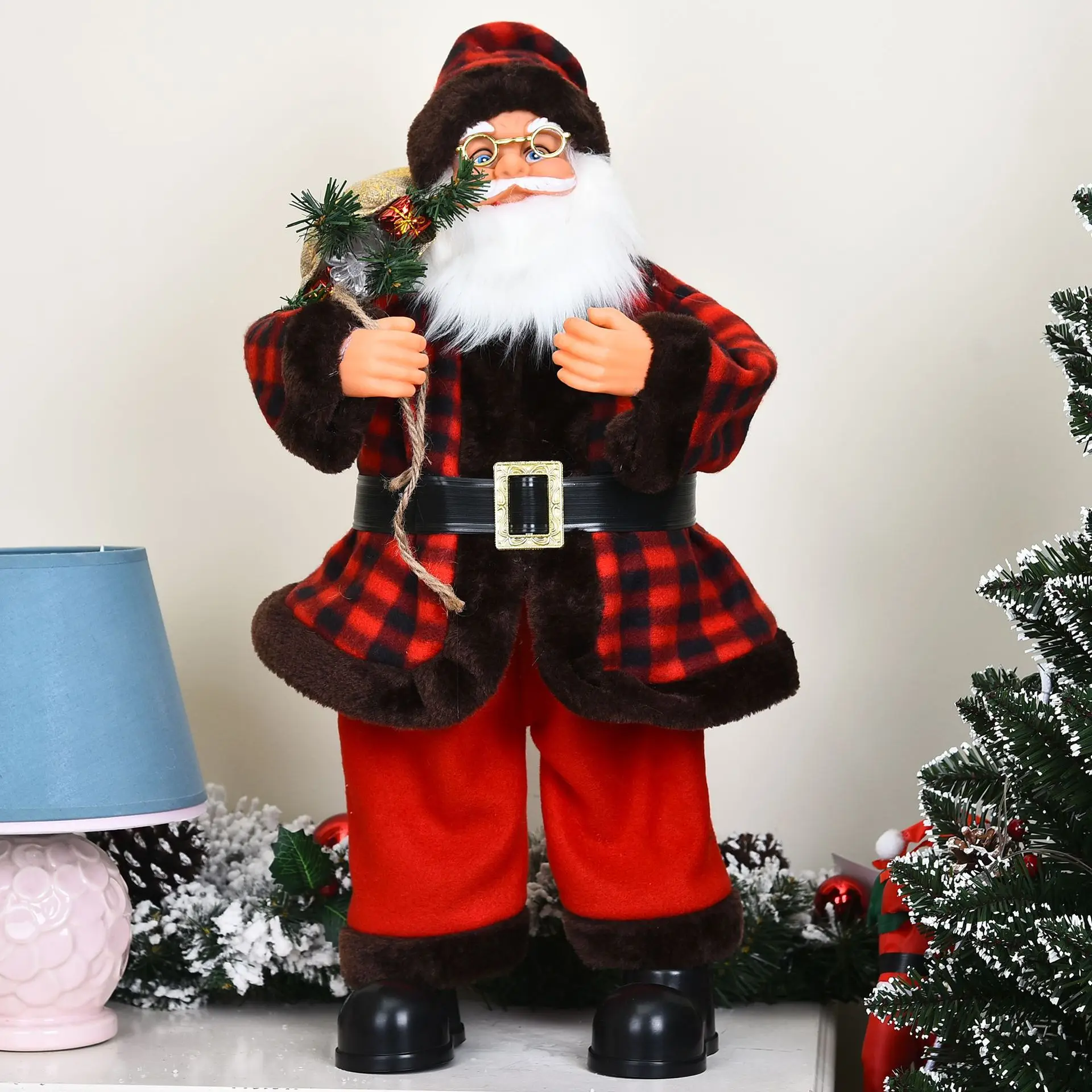 58 cm Veselé Vianočné Dekorácie pre Domov Červená Santa Claus Bábika s Hudbou Swing Funkcia Elektrické Šťastný Nový Rok 2021 Navidad