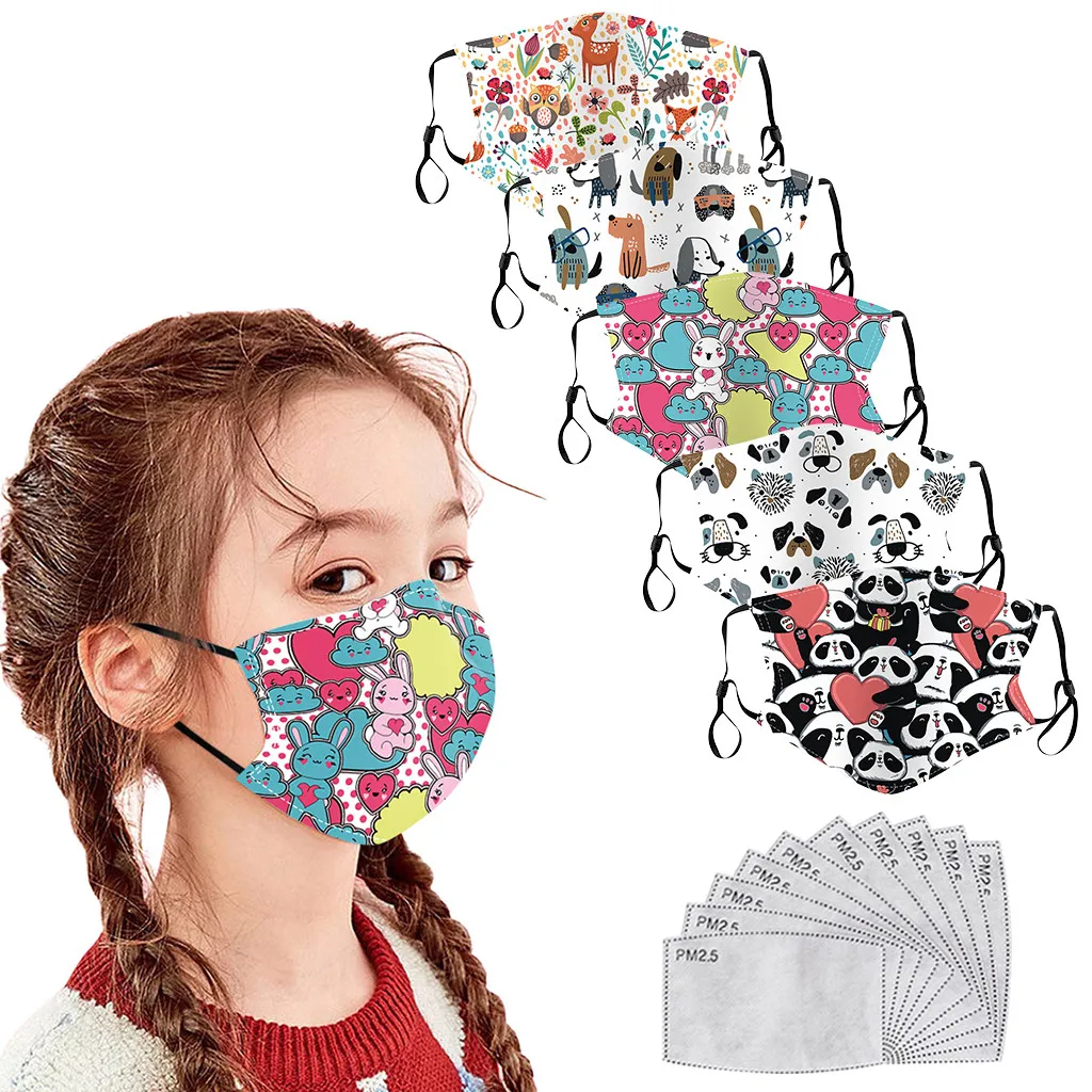 5PC Dieťa Detí Tlač Bavlna Nastaviteľné Maska na Ústa Masky, Ochranné Mascarilla Masque Umývateľný Opakovane Masku na Tvár Tesnenie Filter