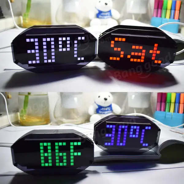 5V USB DIY Čierne Zrkadlo LED Matice Ploche Budík Auta S Zobrazovanie Teploty Dovolenku A Narodeniny Pripomenúť, Funkcia 4 farby