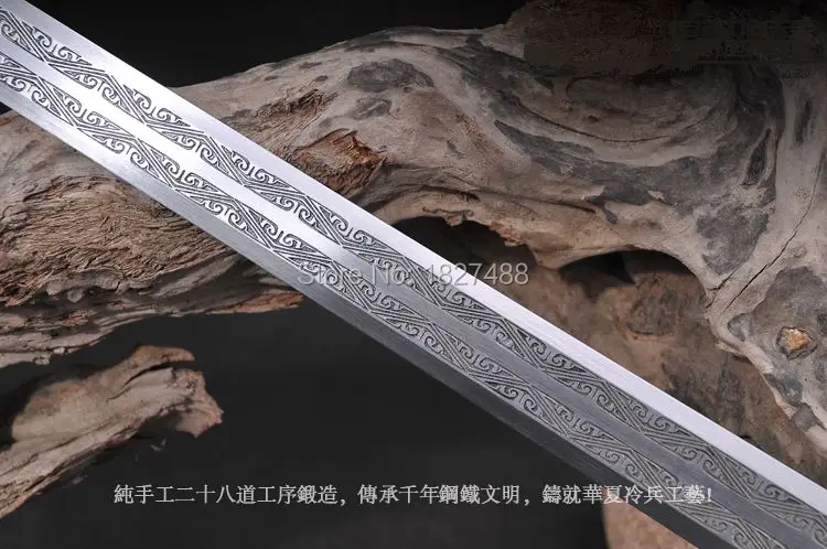 6 Bočné Mangánovej Ocele Vyrezávané Čepeľ Hand-made Ostré Dvojité ostrie Čínsky Meč Han Jian