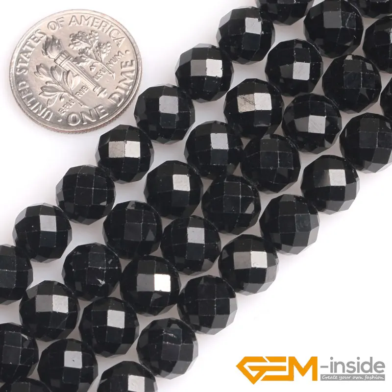 6 mm 8 mm Prírodné Čierny Turmalín Polygonálnym Tvárou Kolo Dištančné Voľné Korálky Pre Šperky, Takže DIY 15