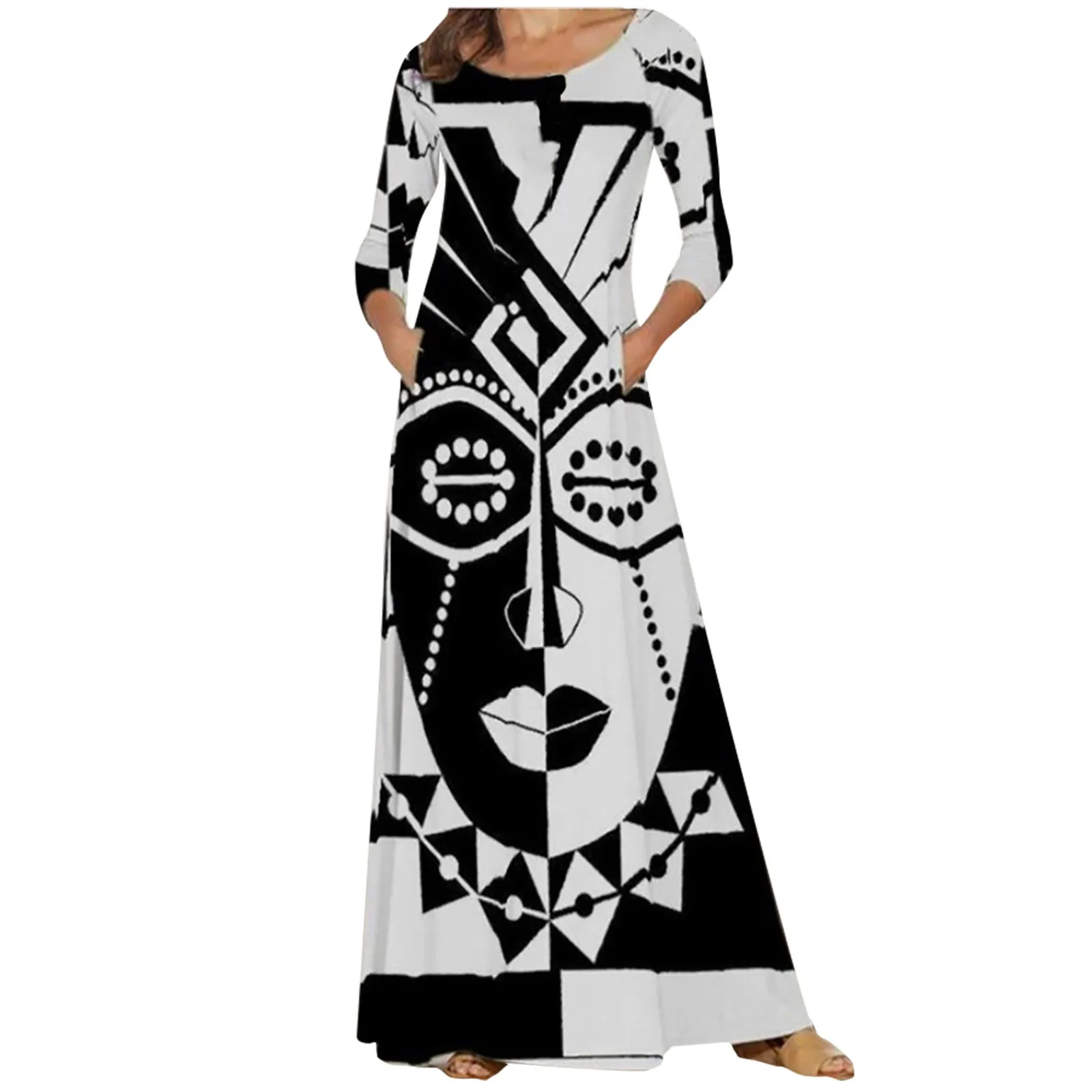 #60 Ženy Móda Polohy Vytlačené Dlhý Rukáv, Dlhé Sukne Vrecku Šaty Alternatívne Oblečenie Nový Štýl Pre Zimné Vestido