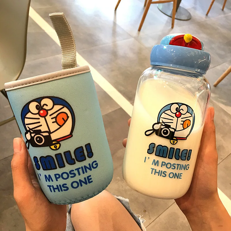 600 ML Roztomilý kawaii Fľaša na Vodu Sklo Japonský Doraemon Nápoj Fľaša Na Čaj A Herbalife Deti Banky
