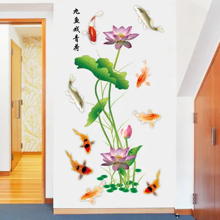 65*130 cm Čínsky Štýl, Lotus Vintage Poster PVC Nálepky na Stenu Vymeniteľné Nepremokavé 3D Kvet, Obývacia Izba, Kúpeľňa Dekorácie Umenie