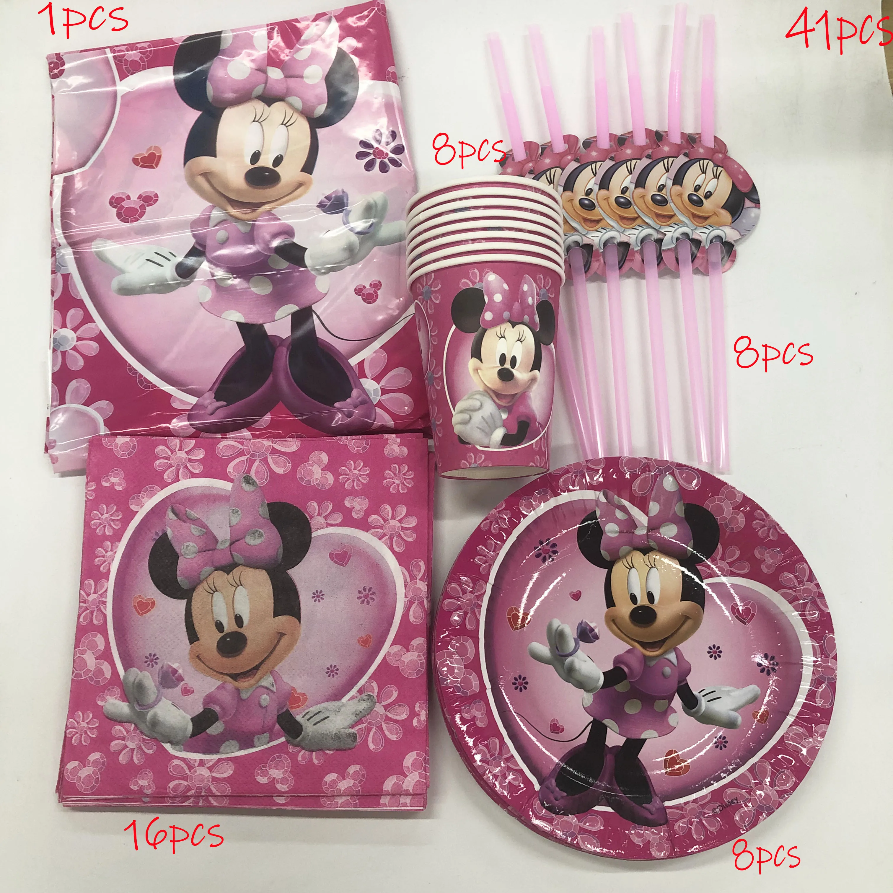 65 ks/veľa Disney Minnie Mouse, Dievčatá, Deti, Party Dekorácie, Papierové Poháre Obrúsok Doska Slamy Set Baby Sprcha Narodeninovej Party Dodávky