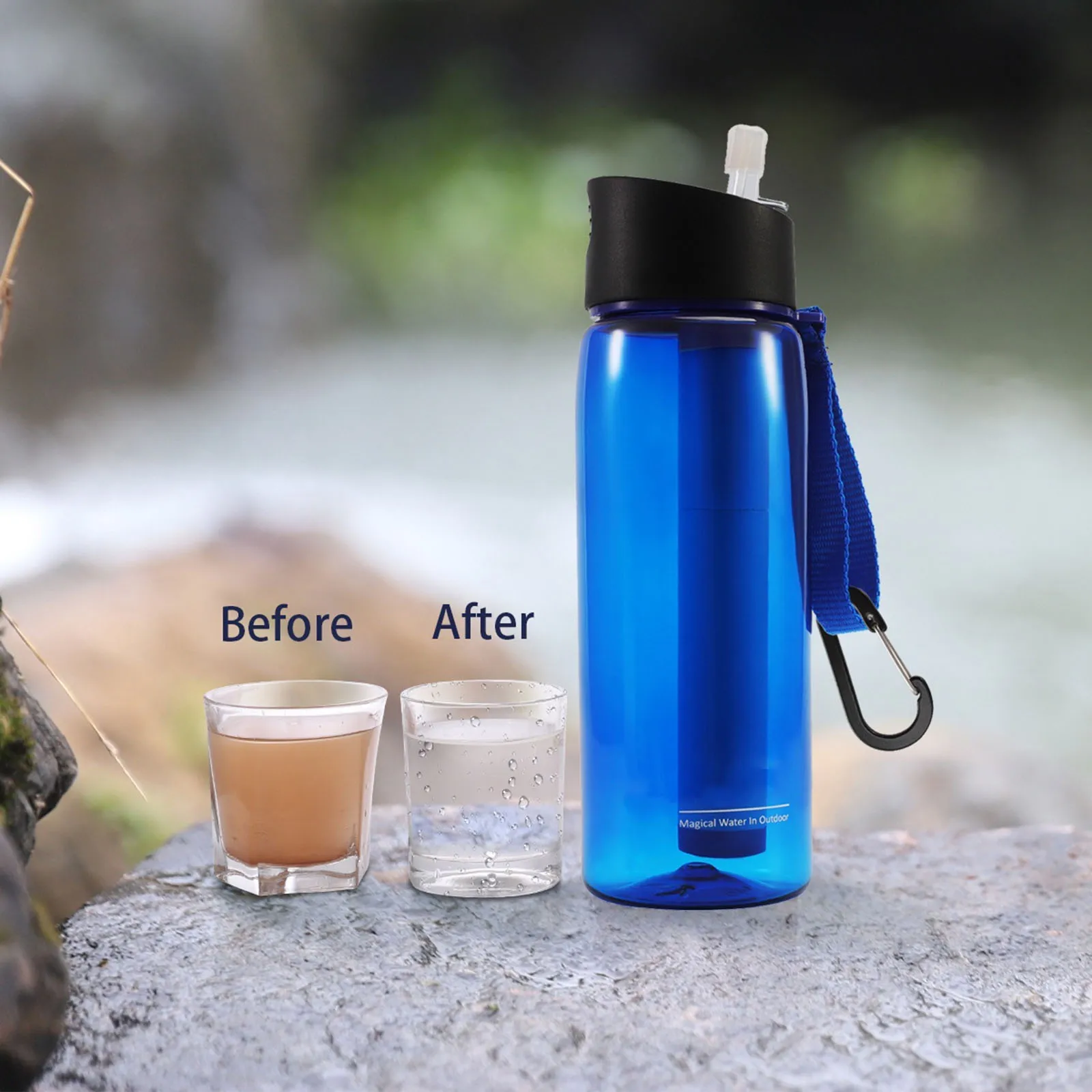 650 ml Prežitie Vodný Filter Slamy Čistička Fľaša Camping Núdzové Vonkajšie
