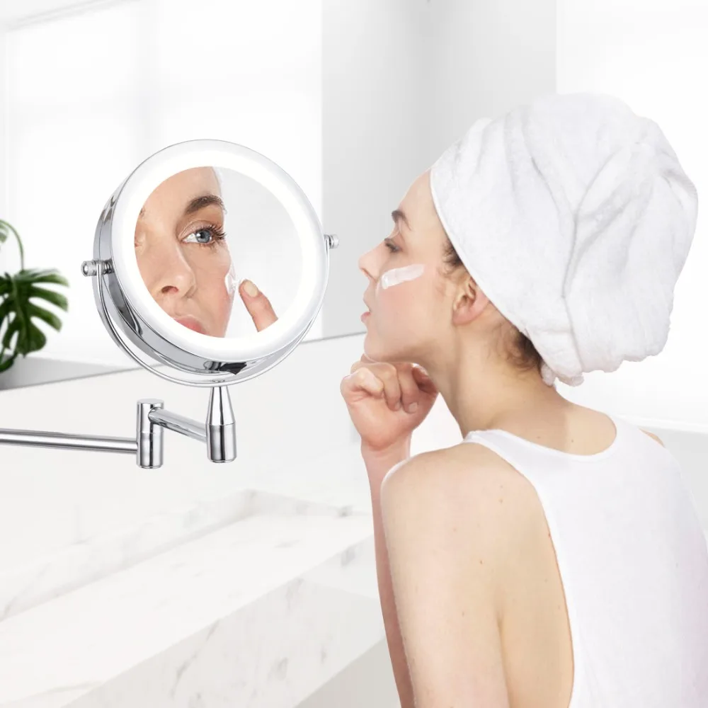 6Inch make-up Zrkadlo s LED 1X/5X Zväčšenie Stenu Nastaviteľné make-up Zrkadlo Dual Arm Rozšíriť 2-Tvár Kozmetické Zrkadlo