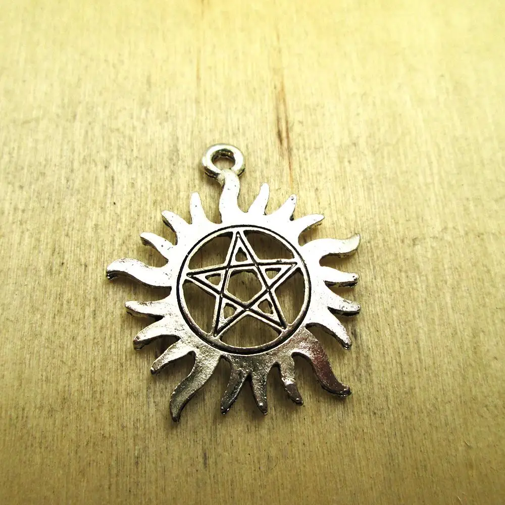 6pcs--39mx35m nadprirodzené pentagram Charms, nadprirodzené pentagram DIY náhrdelník/ náramky, prívesky antique silver tone