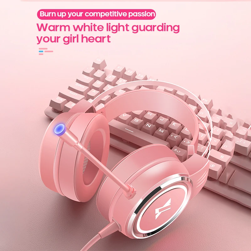 7.1 Priestorový Zvuk Ružová Slúchadlá Herné Headset Káblové S Mikrofónom Profesionálny Hráč RGB Svetlo Na PS4 Telefón POČÍTAČ Slúchadlá