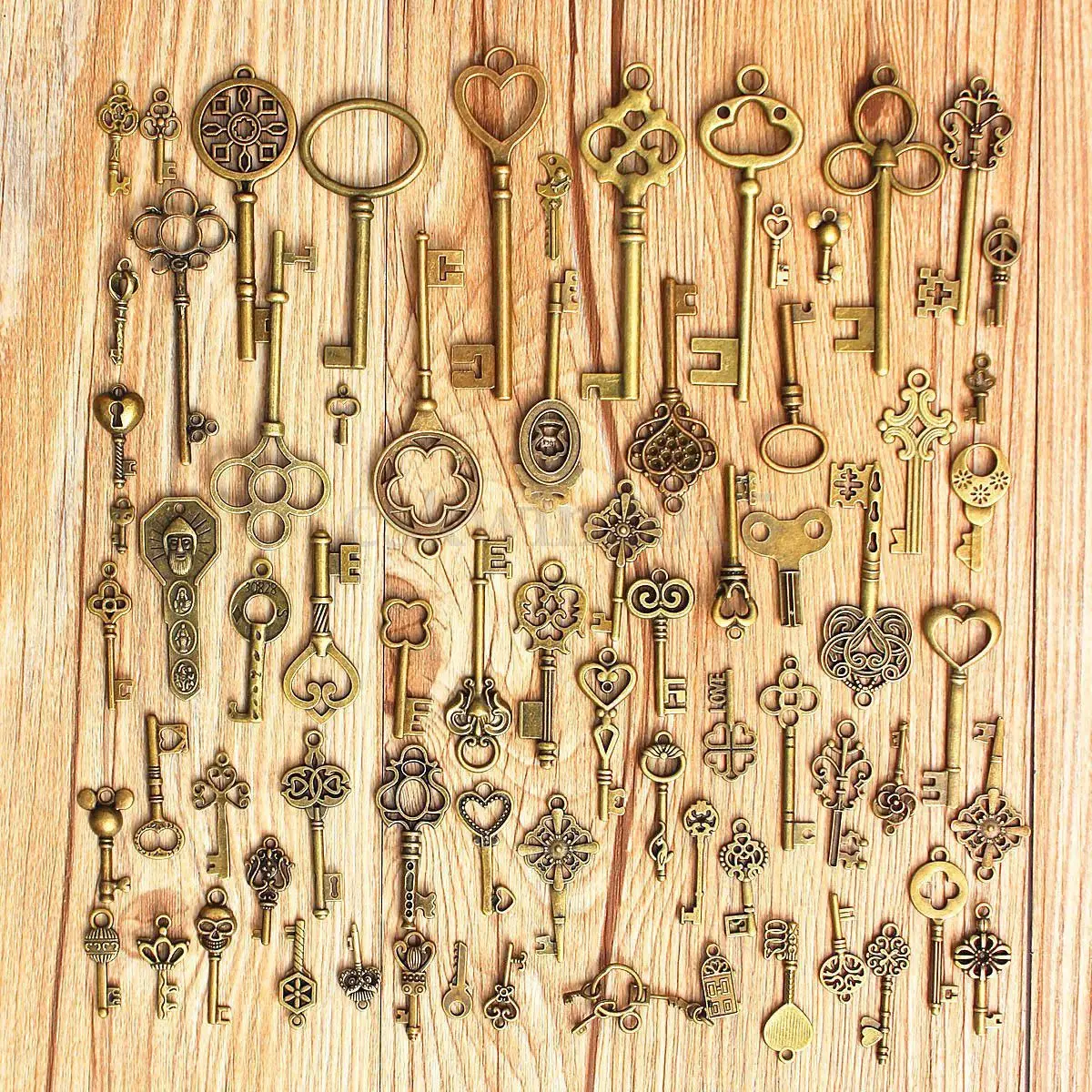 70pcs nastaviť Starožitné Vintage Starý Vzhľad Bronz Skeleton Keys Fantázie Srdce Luk Prívesok na strane dodávky dekor