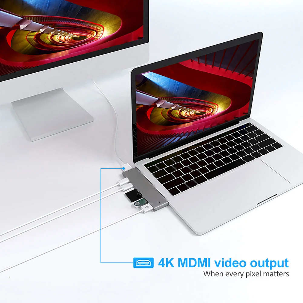 7in1 Typ C Hub Dokovacej Stanice Dual USB Typu C na USB3.0 4K Adaptér HDMI Splitter pre Apple Notebook Notebook Rozšírenie Konvertor