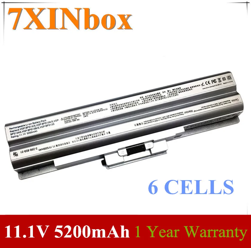 7XINbox 11.1 V 5200mAh Notebook Batéria VGP-BPS13 Pre Sony VGP-BPS13/S BPS13AS BPS13B/S BPS13A/S VGN-CS28 BPS13 VGN-CS Striebro