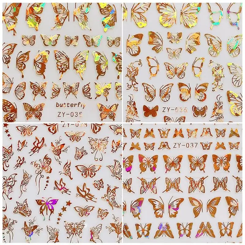 8 Listov Zlatý Motýľ na Nechty, Nálepky samolepiaca 3D Lesk na Nechty, Obtisky Nail Art Decoration Lete DIY Manikúra Nástroje