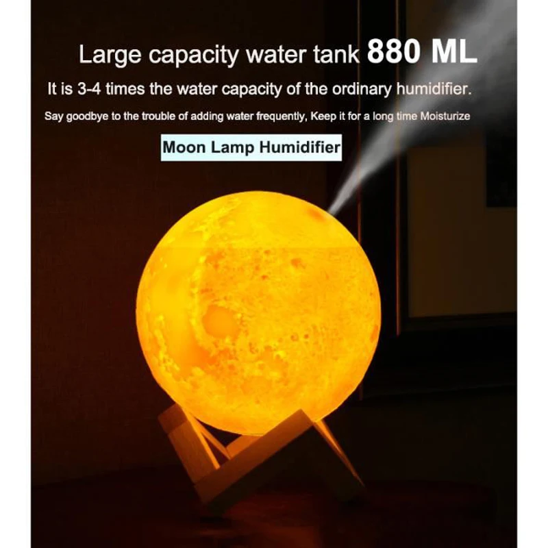880mL Zvlhčovač Vzduchu 3D Moon Lampa Arómu esenciálneho Oleja Difúzor Kolo Čistička Vzduchu USB Ultrazvukové Hmly Maker Office Home